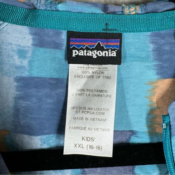 Patagonia Kids’ Baggies Hooded Jacket Zip Up Blue Geometric Print Size XXL(16-18 - Picture 3 of 7